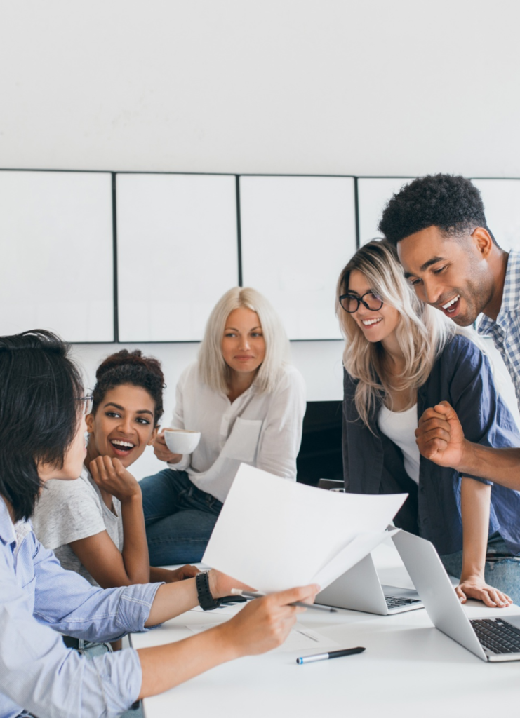 Startup team excited about their recent success.
